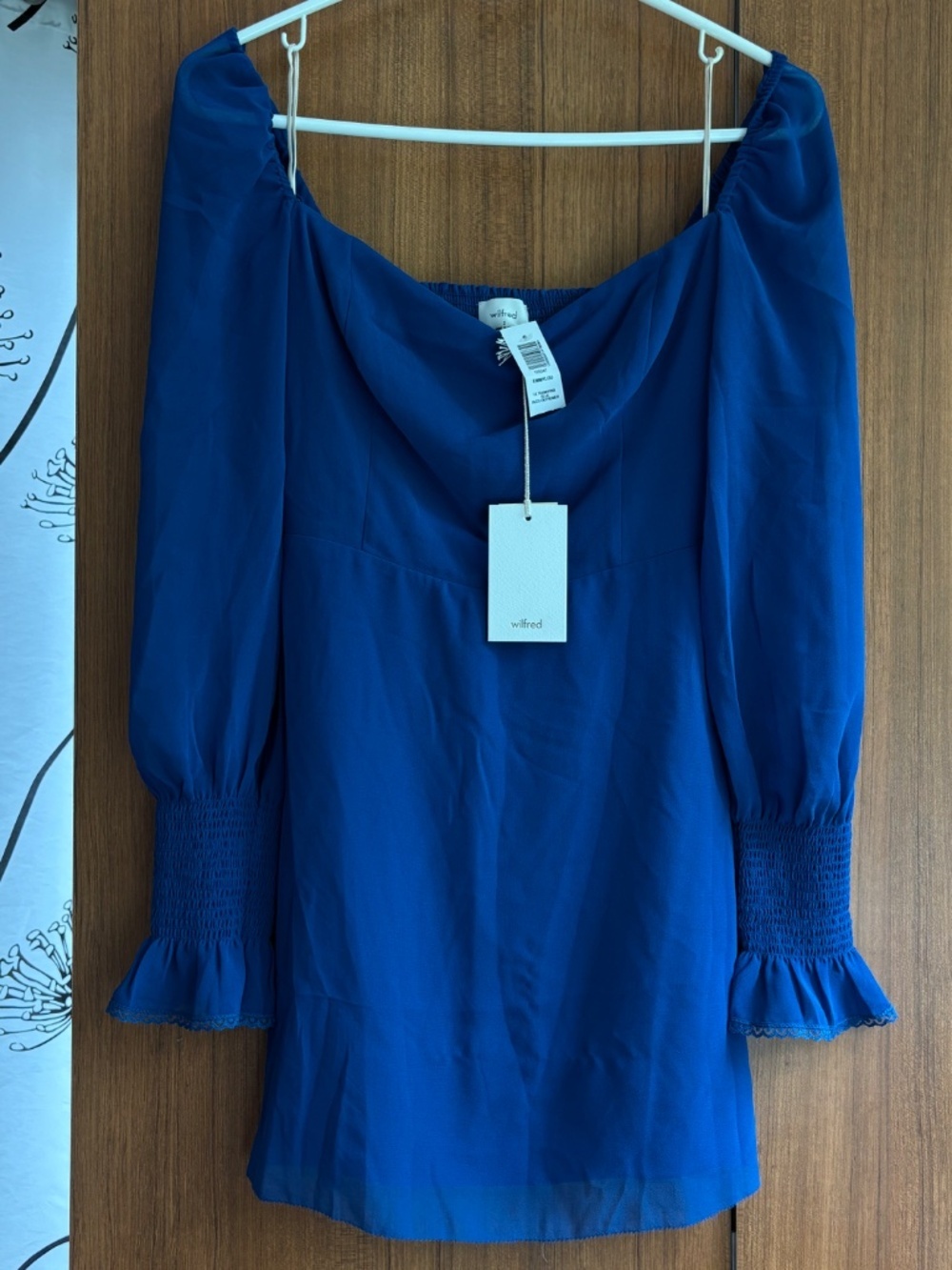 Aritzia Wilfred Emmylou Chiffon Squareneck Mini Dress Blue NWT Size 2 - Picture 3 of 16